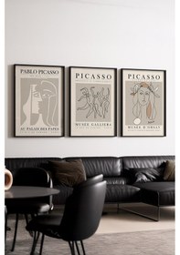 Resim Huhuli Ahşap Siyah Çerçeveli 3 Lü Modern Tablo Huhu256 