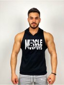 Resim Black İstanbul Muscle Guys Baskılı Kapüşonlu Fitness Atleti 