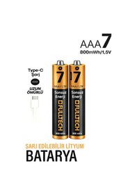 Resim Exenar - Şarjlı İnce Pil Aaa Şarj Edilebilir Kumanda Pili 1.5v 800mwh Lityum-ion İnce Pil Aaa7 Type-c Şarjlı 