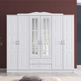 Resim Country Gardırop, West 6 Kapaklı Dolap - Beyaz Ahşap 