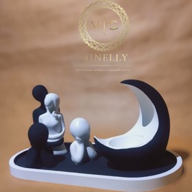 Resim Minelly Özel Tasarım | Siyah Beyaz Aile & Ay Işığı Seti 