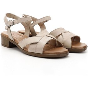 Resim Gönderi R Bej Antik Kısa Kalın Topuklu Hakiki Deri Sandalet Bej 