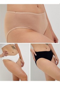 Resim Alya Underwear Kadın Pamuklu Bato Kesim Külot - 3 Adet Beyaz - 3'lü Paket Çok Renkli T01 