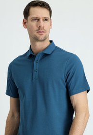 Resim Koyu Petrol Polo Yaka Regular Fit Pamuk Tişört 
