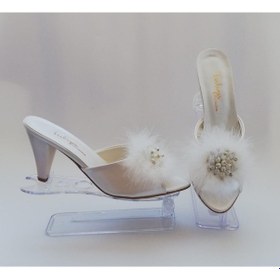 Resim Tulips Ekru Kaz Tüyü Kadın Terlik Ekru 