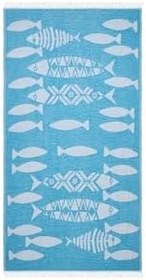 Resim Soft Balık Desenli Peştemal - Mavi - 90X160 Cm 