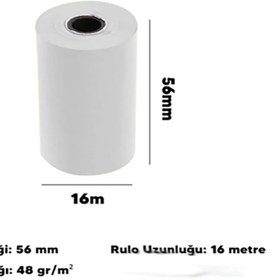Resim Merwish 56mm x 16m Termal POS Rulo Kağıt Termal Yazıcı ve Yazar Kasa İçin Uyumlu Net Kalıcı Baskı 10 Adet 