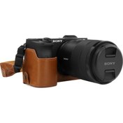 Resim MG1809 Suni Deri Yarım Kamera Kılıf Sony Alpha A6600 ile Uyumlu (Tek Dip) 