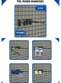 Resim 5 Cm - 75 Adet Siyah Tel Pano Kancası Raf Askısı Siyah 