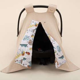 Resim Puset Örtüsü - Çift Taraflı - Sütlü Kahve Örgü - Hayvanat Bahçesi 