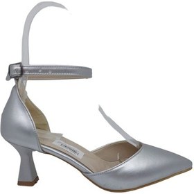 Resim Zerhan 0101 Kadın Siyah Bilekten Bantlı Sivri Burun Kadeh Topuk Ayakkabı Gri 