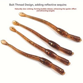 Resim 15 adet Lüminöz Yumuşak Balık Yemi, PVC Solucan Yemi, Yansıtıcı Pullar, Kurşunsuz, Torba Paketleme, Bass Balıkçılığı için Yavaş Batan Tasarım 