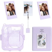 Resim Instax Mini 12 Simli Şeffaf Lila Kılıf PVC 64'lü Albüm ve Fotoğraf Çerçeveleri Aksesuar Seti Fujifilm