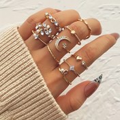 Resim 10 adet Vintage Zarif Taşlı Yaprak Yıldız Ay Kalp Yığın Yüzükler, Günlük Giyim ve Tatil Hediyesi için Mükemmel. 