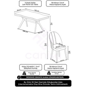 Resim Canisa Pem Serisi 90x160 Lak Panel Antrasit İroni Krom Ayak Masa Takımı 6 Antrasit Sandalye Antrasit İroni Masa Antrasit Sandalye Ayaklar Krom 