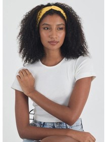 Resim Kadın Pamuklu Penye, Kaymaz, Yumuşak, Esnek, Stilinle Öndesin Saç Bandı Bandana - Tek Ebat / Sarı Sarı 