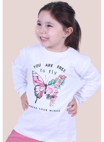 Resim 3'lü Cat Meow-free To Fly-lovely Cute Cat Baskılı Kız Çocuk Uzun Kol Kırmızı-beyaz-gri Sweatshirt Çok Renkli 