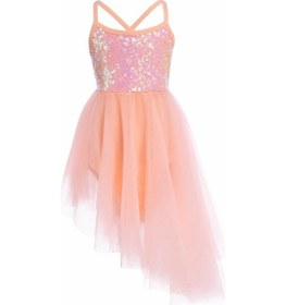 Resim Turuncu Çocuk Kız Jimnastik Leotard Bale Tutu Elbise Balerin Sahne Performansı Kostüm Kolsuz Payetler Tül Lirik Giyim Turuncu 