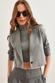 Resim Olalook Kadın Füme Astarlı Premium Poliviskon Crop Blazer Ceket CKT-19000394 
