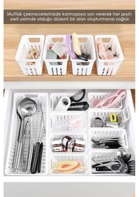 Resim 13 Parça Modüler Kaşıklık Seti - Çok Amaçlı Çekmece İçi Düzenleyici Mutfak Organizer Kepçelik Beyaz 