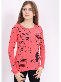 Resim Toontoy Kız Çocuk Sweatshirt Lazer Kesim Dudak Nakışlı Nar Çiçeği 