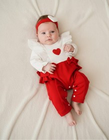 Resim COLORFULLCLİPS Kız Bebek Kalp Bandanalı Tulum Set 