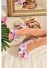 Resim Fox Shoes Lila Saten Kurdele Detaylı Kadın Topuklu Ayakkabı K7493 