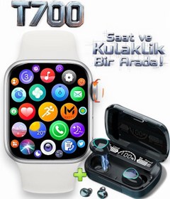 Resim MATEO T700 Akıllı Saat ve M-ON Bluetooth Kulaklık Seti - iOS & Android Uyumlu, Adımsayar, Nabız Ölçer 