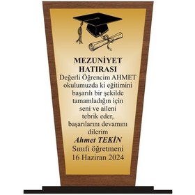 Resim Öğrenci Mezuniyet Plaketi Ahşap Mdf Gold Levhaya Baskılı ,kişiye Özel İsim Baskısı Yapılabilir 