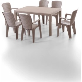 Resim Side 6 Kişilik Rattan Masa Sandalye Takımı Cappuccino Cappuccino 
