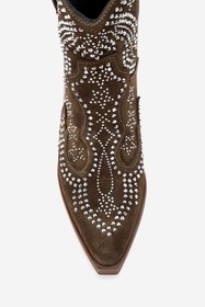 Resim Dericlub Kadın Taşlı Kalın Taban Western Bot Gerçek Süet Deri ZY 1610 HAKİ 