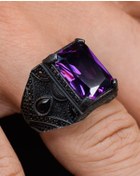 Resim 925 Ayar Gümüş Erkek Yüzüğü Ametist Taşlı Zirkon Taş Süslemeli 