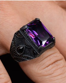 Resim 925 Ayar Gümüş Erkek Yüzüğü Ametist Taşlı Zirkon Taş Süslemeli 