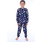 Resim Zuzunga Astronot Temalı Pamuk Unisex Çocuk Pijama Takımı Lacivert1 Lacivert 