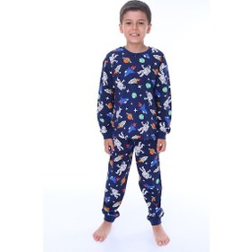 Resim Zuzunga Astronot Temalı Pamuk Unisex Çocuk Pijama Takımı Lacivert1 Lacivert 
