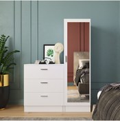 Resim Yurudesign Nancy Aynalı Şifonyer Gardırop Beyaz 