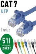 Resim IRENIS 5 Adet 1 Metre Cat7 Kablo Ethernet Network Internet Lan Kablosu, Mavi 