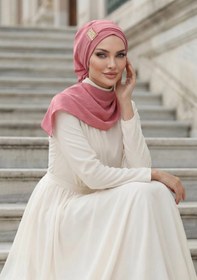 Resim Aisha's Design Dekolte Kapatabilen Gold Aksesuarlı Hazır Türban,Koyu Pembe,HT-11A 