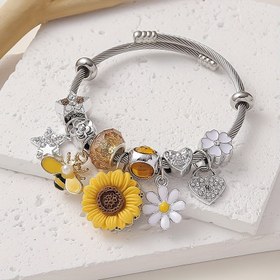 Resim Şık Güneş Çiçeği ve Kelebek Bileklik - Çinko Alaşımlı, Rhinestone ve Boncuk Detayları, Günlük Kullanım veya Hediye için Mükemmel, Günlük Aksesuar|Kışkırtıcı Aksesuar|Dayanıklı Bileklik 