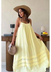 Resim Defymoda Sarı Askılı Müslin Elbise Sarı 