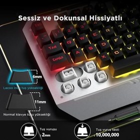 Resim Lecoo KB123 USB Kablolu Oyuncu Klavye - Rainbow Efektli, Mekanik Hisli Sessiz, Membran Gaming Türkçe Q Klavye Metalik Gri 