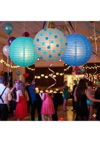 Resim 25 Cm 3'lü Mavi Tonları Japon Feneri Seti Puantiyeli Lacivert Açık Mavi Parti Dekoru Diğer 