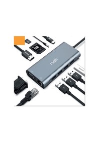 Resim Helt Ht-ot01 Usb + Hdmı + Vga + Type-c + Jack + Ethernet + Sd Kart To Type-c Dönüştürücü Gri 