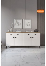 Resim Livia Konsol 180 Cm Aytaşı Ceviz 4 Kapaklı 2 Çekmeceli Modern Konsol Aytaşı 