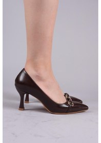 Resim Birikon Lepel Taşlı Gold Tokalı Stiletto Kahverengi-8504 Kahverengi 