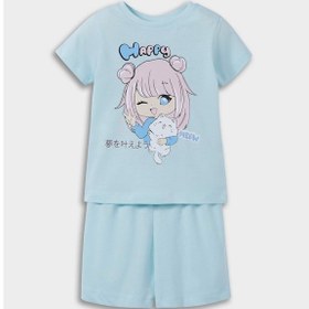 Resim DeFacto Kız Bebek Pijama Takımı Anime Baskılı Kısa Kollu Penye Üst Beli Lastikli Şort E1554A525HSBE495 