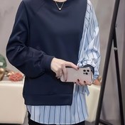 Resim Kadınlar için Rahat Asimetrik Çizgili Kazak - Mavi ve Beyaz, Bol Kesim, Bahar/Sonbahar için Mükemmel, Sonbahar Rahat Giyim | Asimetrik Uç | Kazak Cebi, Kazak Kapüşonlu 