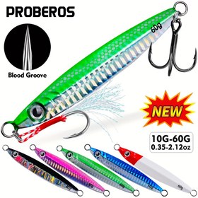 Resim PROBEROS 5'li karışık renk jigging yem seti, yardımcı kanca ve kan yatağı kancalı hedef balıkların dikkatini çekmek için farklı cazibeler sunan bir av malzemesi 