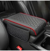 Resim Dashanshop Siyah Kırmızı Çizgi Suni Deri Kol Dayama Pedi Yan Cebi Universal Kolçak 