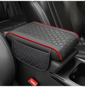 Resim Dashanshop Siyah Kırmızı Çizgi Suni Deri Kol Dayama Pedi Yan Cebi Universal Kolçak 